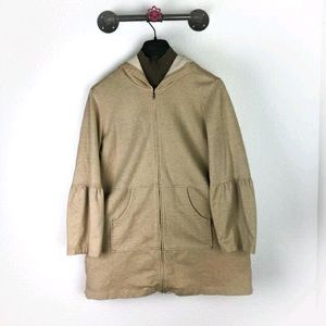J Jill Hooded Zip Up Tunic Sweatshirt Tan Large